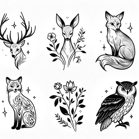 Deer Tattoo, Flash Tattoo Designs, Tatuaje A Color, Fox Tattoo, Tattoo Design Book, Diy Tattoo, Girly Tattoos, Tattoo Flash Art, Great Tattoos