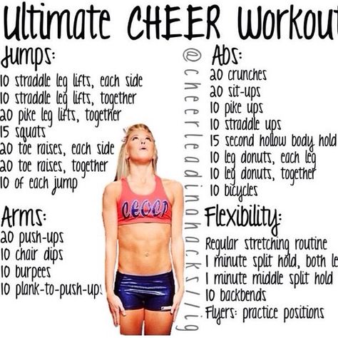 Ultimate Cheer Workout Cheer Flexibility, Cheer Stretches, Cheerleading Tips, Cheer Moves, Cheer Jumps, Cheerleading Workout, Cheerleading Workouts, Tumbling Cheer, Teen Workout Plan