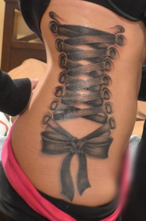 Yesteryear's sexiest accessory is making a comeback in the tattoo community Corset Tattoo, Tatoo 3d, Lower Back Tattoo Designs, Girl Back Tattoos, Tattoo Designs For Girls, Side Tattoos, Back Tattoo Women, Tattoo Feminina, Up Tattoos