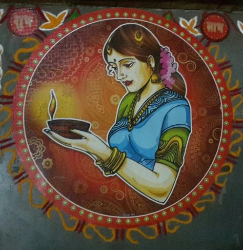 Hard Rangoli Designs, Hard Rangoli Designs For Diwali, Women Rangoli, Gods Drawing, Welcome Rangoli, Rangoli Painting, Diwali Painting, Peacock Mehndi, Diwali Drawing