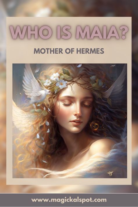 Discover the fascinating story of Maia, the mother of Hermes and one of the most important figures in Greek mythology. From her humble origins to her divine connections, learn about Maia's life and legacy that has captivated storytellers for centuries. Explore her role in the birth and early life of Hermes, and how she embodies the qualities of motherhood, fertility, and abundance. Maia Greek Goddess, Maia Greek Mythology, Maia Goddess Greek Mythology, Maia Goddess, Goddess Taurus, Roman Myth, Goddess Symbols, Earth Mother, Greek Myth