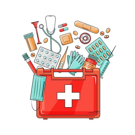 Medical first aid kit with different pil... | Premium Vector #Freepik #vector #pills #medicine-capsule #drugs #capsule Medicine Kit, Choices Quotes, Drawing Bag, Baby Shower Invitaciones, Aid Kit, Emergency Kit, First Aid Kit, Cartoon Style, First Aid