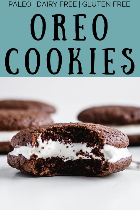 Keto Oreo Cookies, Dairy Free Cookies Recipes, Auger Free Desserts, Paleo Oreos, Semi Healthy Desserts, Vegan Oreos, Aip Paleo Desserts, Oreo Cakesters, Dairy Free Cookie Recipe