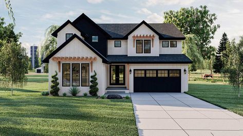 Modern-farmhouse House Plan - 5 Bedrooms, 4 Bath, 3124 Sq Ft Plan 52-481 2 Story Small House Plans, House Layout Plans 2 Story, 2 Story House Floor Plans, Modern Farmhouse House Plans, Colonial Remodel, Sims4 Builds, House Plans 2 Story, Advanced House Plans, American House Plans