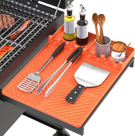 Silicone Grill Mat Compatible with Blackstone, Silicone Griddle Tools Mat with Drip Pad, Spatula Mat for Outdoor Grill Kitchen Counter (Orange) #ad #blackstone #blackstonegrill #blackstonegriddle #grillaccessories #grilling #outdoorbbq #bbq #fathersdaygiftideas #fathersday Outdoor Grill Kitchen, Bbq Caddy, Grill Pad, Griddle Accessories, Blackstone Grill, Grill Mat, Grilling Sides, Kitchen Grill, Outdoor Grills