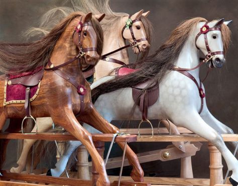 Wooden Rocking Horses, Rocking Horses Painted, Antique Rocking Horse, Rocking Horse Toy, Wooden Rocking Horse, Antique Horse, Rocking Horses, Riding Toys, Grey Horse