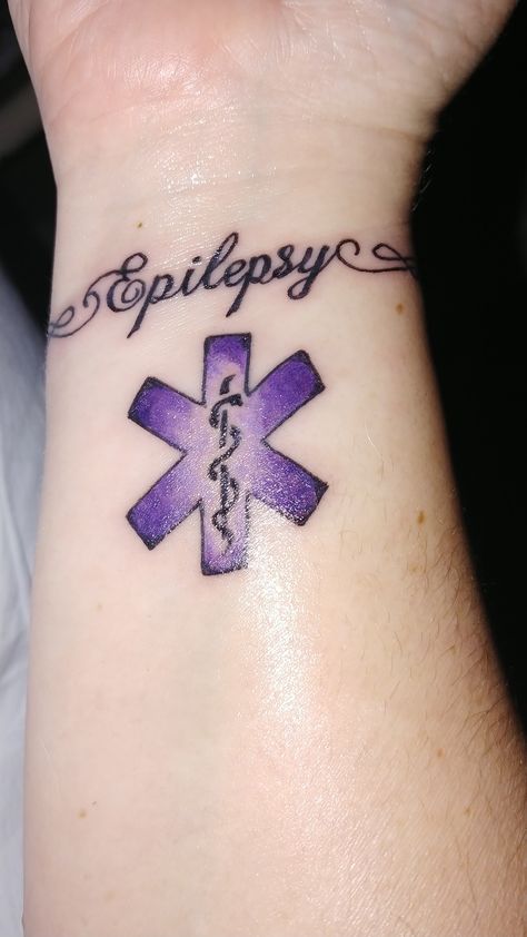 Seizures Awareness Tattoo, Medical Alert Tattoo Ideas, Epileptic Tattoo Ideas, Mums Tattoo, Purple Ribbon Tattoos, Medical Tattoos, Medical Alert Tattoo, Seizures Awareness, Addison's Disease