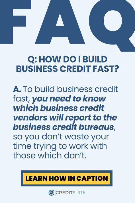 Unlock the fast track to building business credit! 💳   Knowing the right vendors is key. Make sure they report to business credit bureaus for maximum impact.   ⏰ Time is money, so set up your business right from the start. Gather necessary info and documents to breeze through approvals.   Your credit journey starts with smart choices!  #BusinessCredit #FinancialSuccess #Entrepreneurship101 Building Business Credit, Build Business Credit, Build Business, Free Business Plan, Business Bank Account, Building Business, Business Credit, Time Is Money, Business Tax