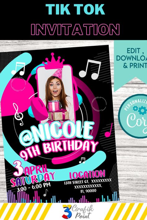 ★ Musical Invitation Template ★ ★ Social media Invitation Template ★ EDIT YOURSELF and PRINT or DOWNLOAD your PRODUCT! #tiktok #invitation #partyinvitation Musical Birthday Party, Dance Invitation, Musical Party, Music Birthday Party, Birthday Dance, Music Birthday, Birthday Invitation Template, 9th Birthday, For Your Party