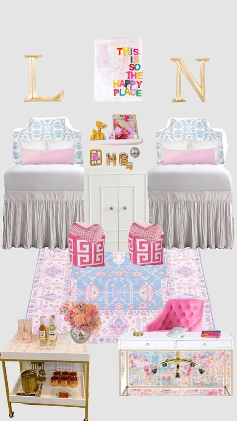 #myfirstshuffle Sorority Room, Dorm Room Inspo, Dorm Inspiration, Dorm Room Designs, Girls Dorm Room, Retro Room, Dorm Room Inspiration, Preppy Room Decor, Preppy Room