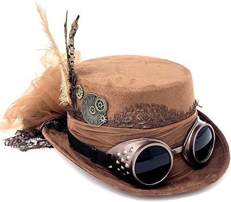 Amazon.com: Storm Buy ] Steampunk Women Top Hat Mad Scientist Time Traveler Feather Halloween Costume Cosplay Party with Goggles (Brown): Clothing Top Hats For Women, Steampunk Party, Steampunk Top, Steampunk Top Hat, Cheap Halloween Costumes, Steampunk Dress, Steampunk Goggles, Steampunk Hat, Masquerade Costumes