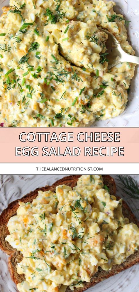 This cottage cheese egg salad recipe is perfect for a sandwich or toast. It's an easy, mayo free egg salad that's creamy and high protein. Perfect for an egg salad sandwich or lunch prep, this meal prep dish is both tasty and nutritious. Cottage Cheese Egg Salad, Easy Mayo, Salad High Protein, Protein Cottage Cheese, Egg Lunch, Cottage Cheese Eggs, Egg Salad Sandwich, Lunch Prep, Protein Packed Snacks