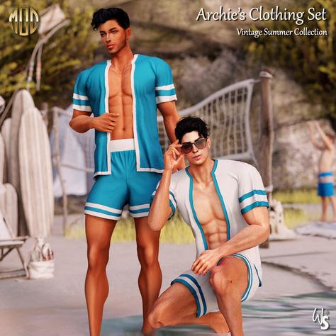 The Mod Collective - Sims 4 - Clothes - WisteriaSims - For men - Archie's Clothing Set for men Sims 4 Cc Swimming Trunks, Sims 4 Cc Beach Clothes Male, Sims 4 Vacation Mod, Sims 4 Vacation, Sims 4 Male Clothes, The Mod, Swimming Outfit, Mexican Style, Sims 4 Cc