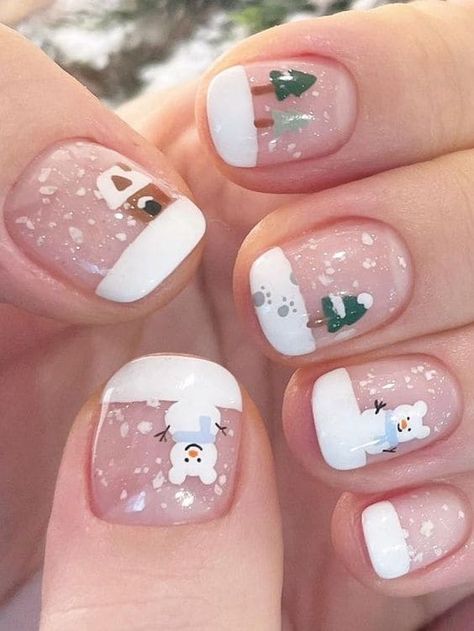 snow inspired nails Nail Designs Colors, Korean Nail Designs, Best Christmas Nails, Festive Holiday Nails, Winter Nail Colors, Nail Polish Colors Winter, Neutral Nail Designs, Korean Nail, Snowflake Nail Art