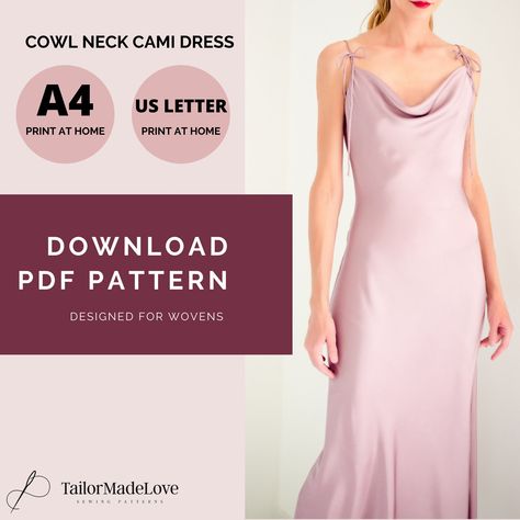 Excited to share this item from my #etsy shop: Bias-cut slip dress PDF Sewing Pattern size 10 Cowl Neck slip dress Spaghetti dress DIY sewing pattern cowl neck dress draped cowl dress #sewing #cowlneckcamidress #spaghettidress #pdfsewingpattern #diysewingpattern #cowlslipdress #slipdress #silksress Silk Dress Pattern, Cowl Neck Dress Pattern, Slip Dress Pattern, Spaghetti Dress, Clothing Projects, Cowl Neck Cami, Modern Sewing Patterns, Cowl Dress, Bias Cut Dress