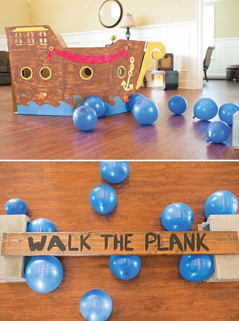 Neutral Jake & the Neverland Pirates Birthday Party // Hostess with the Mostess® Pirate Shark Birthday Party, Diy Cannon Pirate, Party Games Indoor, Pirates Birthday Party, Neverland Party, Games Indoor, Walk The Plank, Pirates Party, Peter Pan Party