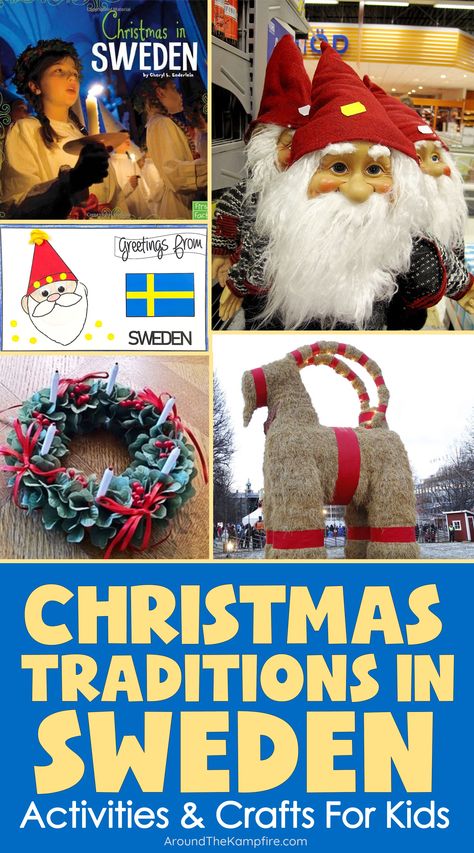 Article about the Christmas traditions in Sweden activities, crafts and lesson ideas for kids. St Lucia Christmas, Saint Lucia Day Swedish Christmas, St Lucia Day Sweden, Swedish Christmas Crafts For Kids, Santa Around The World, Sweden Christmas Crafts For Kids, Swedish Christmas Crafts, Christmas In Sweden Crafts For Kids, Tomten Craft For Kids