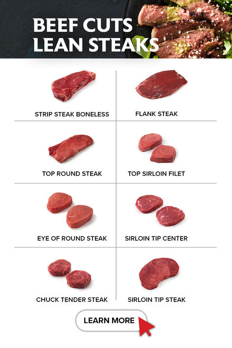 Forget about sacrificing taste for nutrition. These lean beef cuts are chock-full of flavor and 10 essential nutrients including high-quality protein. #lean #beef #beefcuts #beefnutritionfacts Lean Meats List, Lean Beef Recipes, Lean Steak, Safe Meals, Lighter Recipes, Healthy Beef, Beef Meat, Lean Beef, Dash Diet