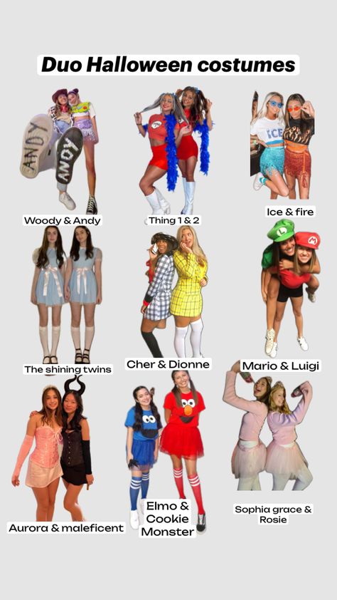 Duo Halloween costumes #duo #halloween #halloweenaesthetic #halloweencostume #duohalloweencostumeinspo #duocostume #costume #trickortreat #halloweencollage #inspo #fyp #foryou #viral #blowup #fypp Halloween Duo Costumes, Halloween Costumes Duo, Cher And Dionne, Halloween Duo, The Shining Twins, Halloween Duos, Duo Costumes, Duo Halloween Costumes, Halloween Inspo