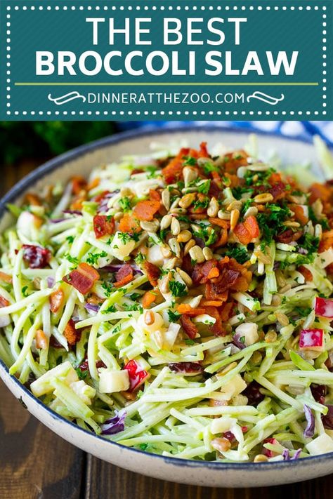 Bacon Broccoli Slaw Recipe | Coleslaw Recipe | Broccoli Slaw #broccoli #slaw #salad #apple #bacon #sidedish #lunch #dinneratthezoo Recipe Coleslaw, Broccoli Slaw Recipe, Broccoli Cole Slaw, Bacon Cabbage, Broccoli Slaw Salad, Broccoli Slaw Recipes, Salad Apple, Slaw Salad, Bacon Broccoli