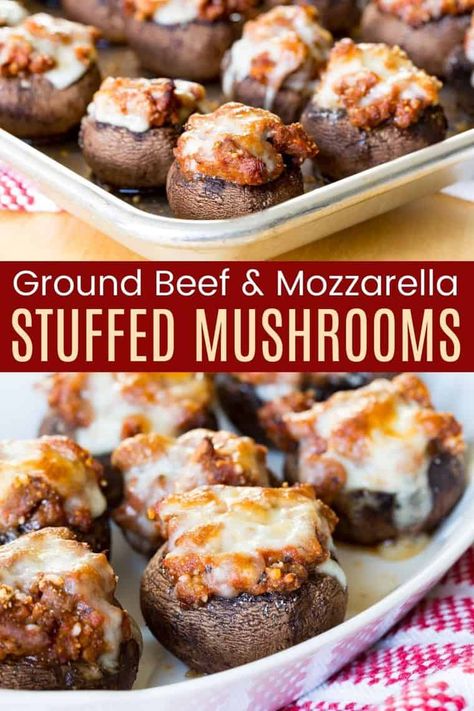 Meat Finger Foods, Ground Beef Mushroom Recipe, Ground Beef Tomato Sauce, Beef And Mushroom Recipe, Low Carb Stuffed Mushrooms, Beef Tomato Sauce, Italian Stuffed Mushrooms, Easy Stuffed Mushroom Recipe, Easy Mushroom Recipes