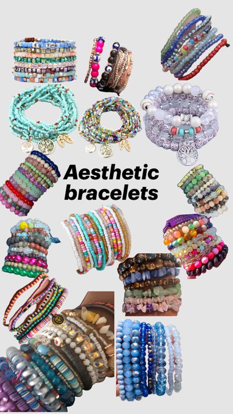 Bracelets!! #bracelets #aesthetic #y2k Lot Of Bracelets Aesthetic, Beaded Bracelets Aesthetic Y2k, 90s Bracelets, Y2k Bracelets, Bracelets Aesthetic, Aesthetic Y2k, Jewelry Essentials, Bracelet Ideas, Y2k Aesthetic