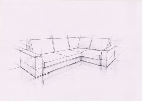 How To Draw A Couch, Psychologist Room, Dot Drawings, Black Sketchbook, 3 Point Perspective, Easy People Drawings, Sofa Drawing, Architect Student, Small Sketchbook