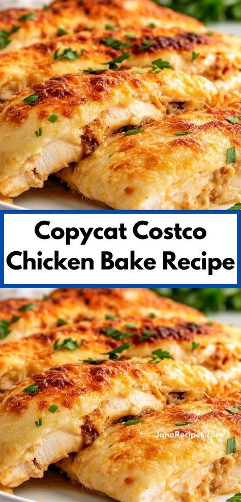 Craving something hearty and satisfying? Try this Copycat Costco Chicken Bake recipe, featuring tender chicken and cheesy goodness. It's a fantastic choice for family dinner ideas that will please even the pickiest eaters. Golden Pizza, Costco Chicken Bake, Chicken Bake Recipe, Costco Chicken, Costco Meals, Chicken Bake, Cheesy Recipes, Yummy Chicken Recipes, Easy Casserole