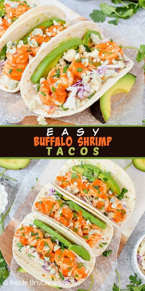 Easy Buffalo Shrimp Tacos Recipe Buffalo Shrimp Wraps, Hooters Buffalo Shrimp Recipe, Buffalo Shrimp Tacos, Buffalo Shrimp Salad, Tacos Shrimp, Seafood Tacos, Shrimp Tacos Recipe, Buffalo Shrimp Recipes, Shrimp Dip Recipes