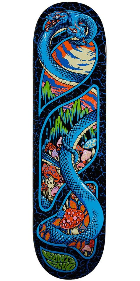 Santa Cruz Skateboards Decks, Snake Mountain, Painted Skateboard, Skateboard Designs, Snowboard Design, Longboard Design, Skateboarding Tricks, Kids Skateboarding, Skateboard Deck Art