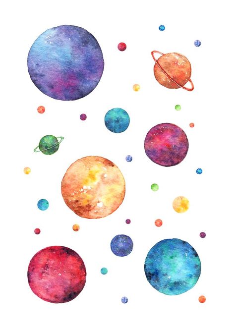 Watercolor Planets Solar System, Watercolour Space Painting, Planet Watercolor Painting, Watercolor Art Space, Watercolor Space Painting, Planets Watercolor, Painting Planets, Planets Painting, Planets Drawing