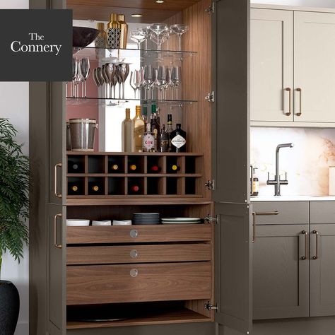 Cocktail & Drinks Cabinet | The Connery by Masterclass Kitchens Best Kitchen Paint Colors, Popular Kitchen Colors, Cocktail Cabinet, Kitchen Organisation, Popular Kitchens, Kitchen Paint Colors, New Kitchen Cabinets, Drinks Cabinet, Kitchen Paint