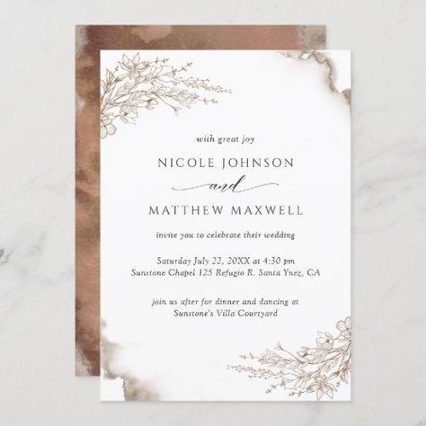 $2.40 | Elegant Floral, Earthy Tones Watercolor Wedding Invitation #elegantsimpleclassic #desertwedding #rustterracottabrown #summerfallwinter #bohobohemian #earthtoneswedding #handdrawnfloral #champagneneutraltoneswedding #tanbeigecoppertaupe #floralandwatercolorweddinginvitation Neutral Tones Wedding, Earth Tones Wedding, Hand Drawn Wedding Invitations, Earth Tone Wedding, Tan Wedding, Watercolor Wedding Invitation, Wedding Invitation Size, Navy Wedding Invitations, Wedding Hands