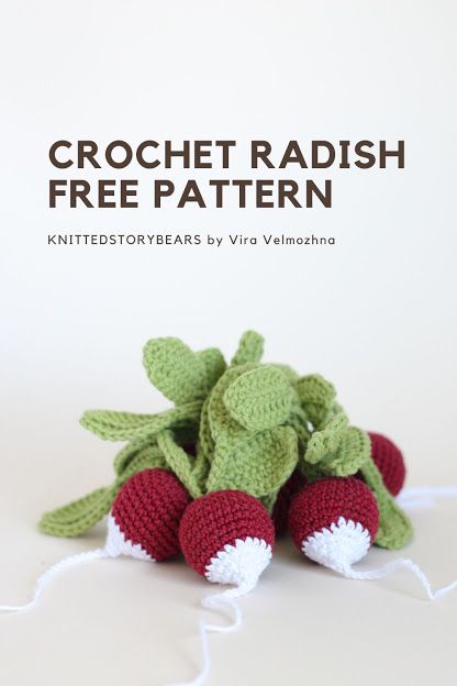 Crochet radishes Free Crochet Fruit And Vegetable Patterns, Free Fruit Crochet Pattern, Fruit Haken, Food Amigurumi, Crochet Vegetables, Food Crochet, Crochet Cat Toys, Crochet Garden, Tutorial Amigurumi