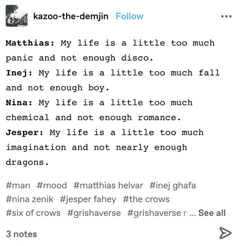 Jasper And Wylan Fanart, Books Like Six Of Crows, Six Of Crows Incorrect Quotes, Joost Six Of Crows, Six Of Crows Fanart, Six Of Crows Tumblr, Six Of Crows Memes Humor, Bone Book Series, Crow Club