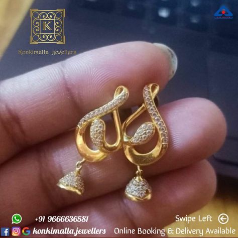 #KJ_G515 Net Weight: up to 4 grams Item : Hangings Fb, Insta, Pinterest: @konkimalla.jewellers 4 Grams Gold Ear Rings, Nose Ring Stud Gold, Gold Ear Rings, Jumuah Mubarak, Unique Diamond Earrings, Simple Gold Earrings, Diamond Earrings Design, Ear Chain, Bangles Design