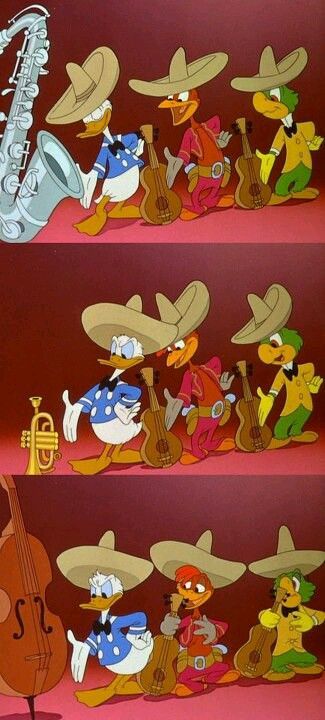 The Three Caballeros- I watched this when I was like 5, it was like a fevered Mexican LSD trip. The Three Caballeros, Three Amigos, Three Caballeros, Walt Disney Characters, Disney Ducktales, Disney Duck, Scrooge Mcduck, Duck Tales, Disney Favorites