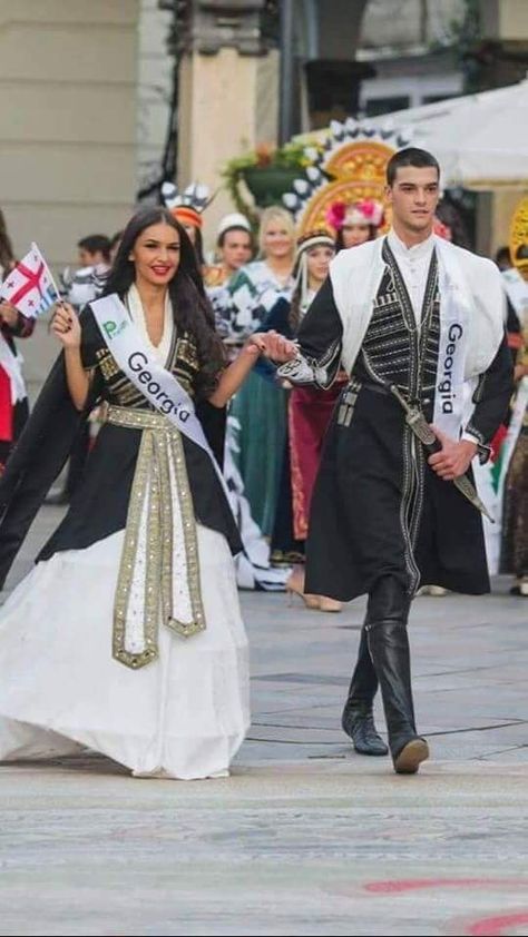 Georgian Ornaments, National Clothes, Women's Costumes, Mens Costumes, A-line Wedding Dress, Traditional Outfits, Georgia, Prince, Saree