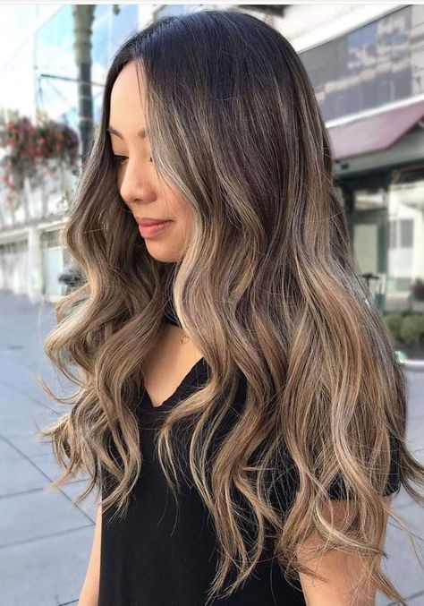 Asian Hair Highlights, Balayage Medium, Balayage Asian Hair, Blonde Asian Hair, Asian Balayage, Balyage Long Hair, Baylage Hair, Hair Color Asian, Black Hair Balayage