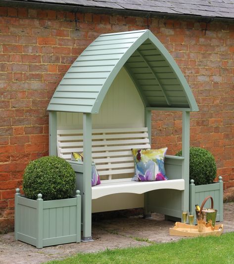 Lifestyle Cream Sage Arbour Garden Arbour Seat, Garden Arbour, Painted Garden Furniture, Arbour Seat, Garden Mall, Wooden Arbor, Wooden Garden Furniture, Cottage Painting, Wooden Cottage