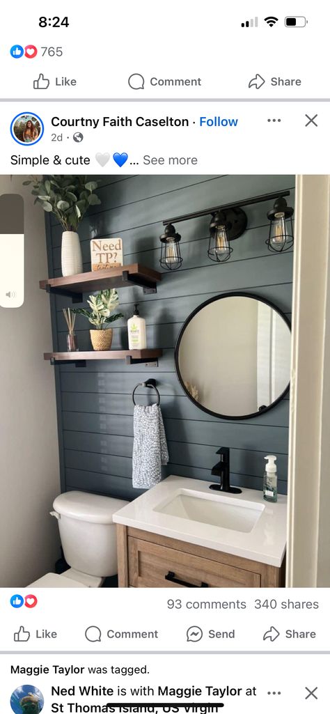 Modern Farmhouse Half Bath, Moody Mudroom, Shiplap Bathroom Wall, Vintage Home Decor Farmhouse, Half Bath Remodel, Powder Room Remodel, Shiplap Bathroom, Nautical Bathroom Decor, Shiplap Accent Wall