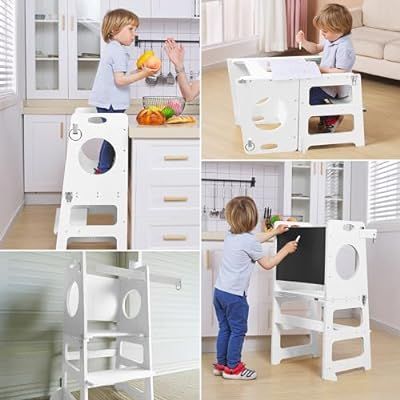 Ikea Learning Tower, Ikea Hack Learning Tower, Learning Tower Ikea, Toddler Kitchen Stool, Folding Table Desk, Standing Chair, Tower Painting, Toddler Kitchen, Kitchen Step Stool