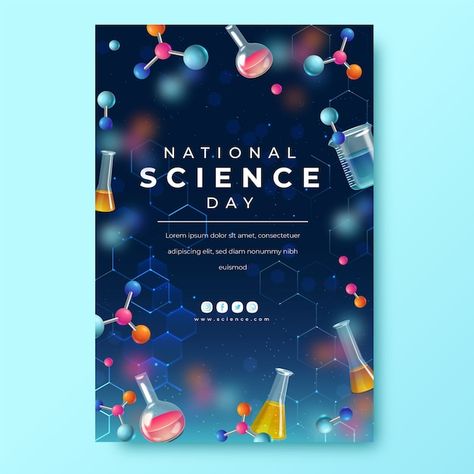 Free vector realistic national science d... | Free Vector #Freepik #freevector #science-poster #science-day #science-template #research-poster Chemistry Club Poster, Science Banner Design, Science Exhibition Poster Design, Robotics Poster Design, World Science Day Creative Ads, Poster Science Design Ideas, Scientific Graphic Design, Tech Poster Design Inspiration, Science Day Poster Design