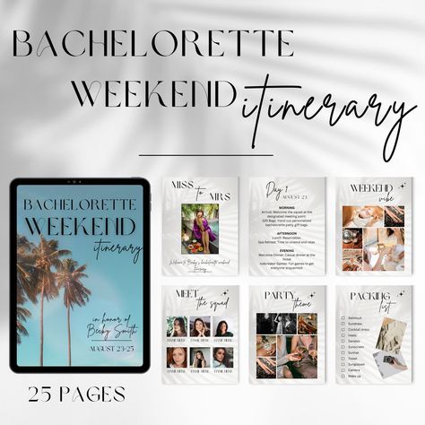 Bach Itinerary, Destination Wedding Itinerary, Weekend Itinerary Template, Bachelorette Party Planner, Bachelorette Party Gift Bag, Beach Bach, Bachelorette Party Itinerary, Bachelorette Weekend Itinerary, Tropical Bachelorette