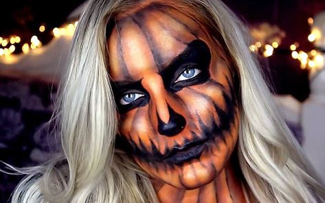 Lots of inspiration, diy & makeup tutorials and all accessories you need to create your own DIY Pumpkin Costume for Halloween. Diy Scary Pumpkin, Scary Pumpkin Costume, Pumpkin Makeup, Scary Scarecrow, Creepy Halloween Costumes, Pumpkin Halloween Costume, Amazing Halloween Makeup, Halloween Makeup Scary, Makeup Tutorial Eyeshadow