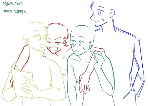 Squad Pose Reference Drawing, Group Poses Drawing 3 People, Body Base Drawing 4 Friends, Anime Four Friends Group, Four Friend Group Drawing, Drawing Poses Friend Group, Anime Poses Reference 4 People, 4 Friends Poses Drawing Reference, Drawing Base Group Of Four