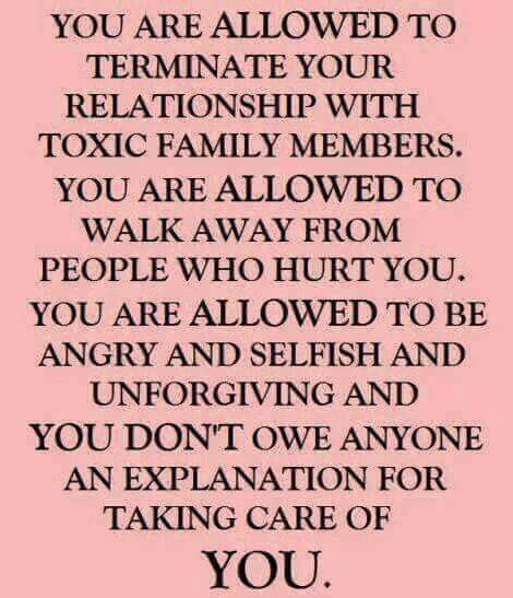 You are allowed to terminate your relationship with toxic family members. You are allowed to walk away from people who hurt you. You are allowed to be angry and selfish and unforgiving and you don't owe anyone an explanation for taking care of YOU. Ungrateful People Quotes, Familia Quotes, Toxic Family Members, Image Meme, Now Quotes, Quotes Family, Under Your Spell, Toxic Family, Life Quotes Love