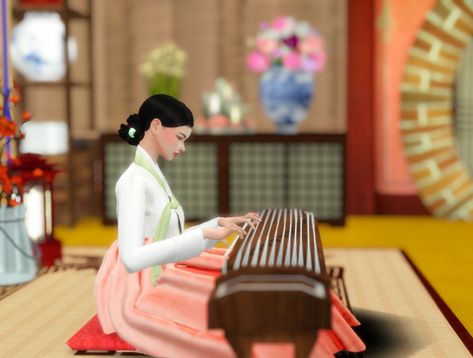 Gayageum (Korean Instrument) - The Sims 4 Build / Buy - CurseForge Korean Instruments, Sims 4 Skills, Korean Furniture, Sims 4 Traits, Play Sims 4, Sims 4 Anime, The Sims 4 Pc, Asian Furniture, Play Sims