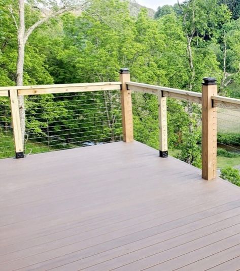 Cable Deck Railing Ideas, Wire Railing, Cable Deck Railing, Wire Deck Railing, Wood Deck Railing, Deck Stair Railing, Cable Railing Deck, Deck Maintenance, Composite Deck Railing