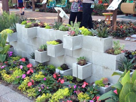 Concrete block planter wall! | Gardening | Pinterest | Concrete ... Cinder Block Fire Pit, Outdoor Buffet, Beautiful Outdoor Furniture, Outdoor Vases, Cinder Block Garden, Cinder Blocks, Cement Blocks, Garden Hacks, Planter Design